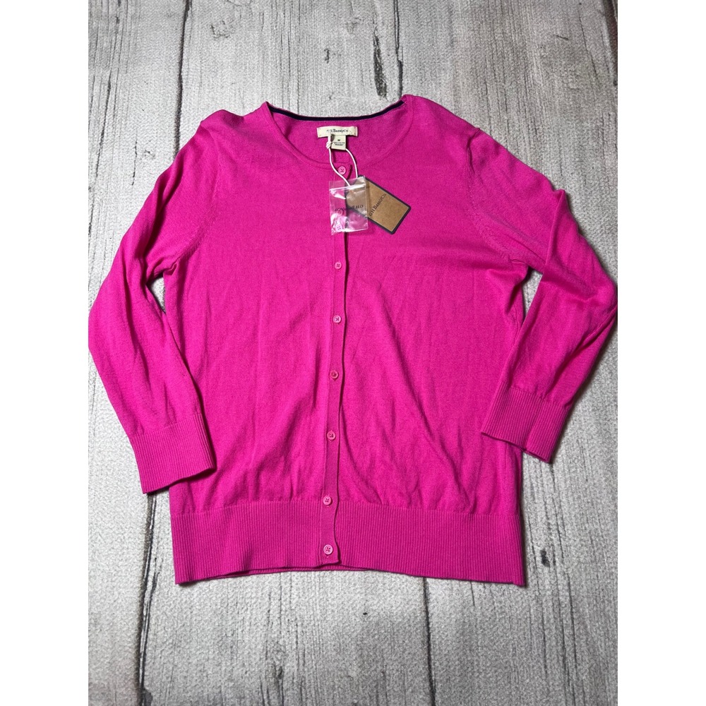 G.H.‎ Bass & Co. Cardigan Women Medium Pink Fuchsia Cotton Classic Minimalist